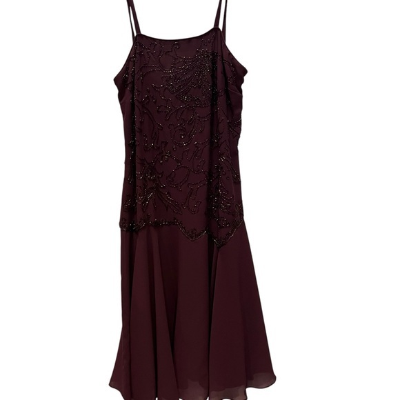 1920s Style Plum Beaded Flapper Dress Spaghetti Strap VTG Jack Bryan S 32” Chest - Picture 4 of 16
